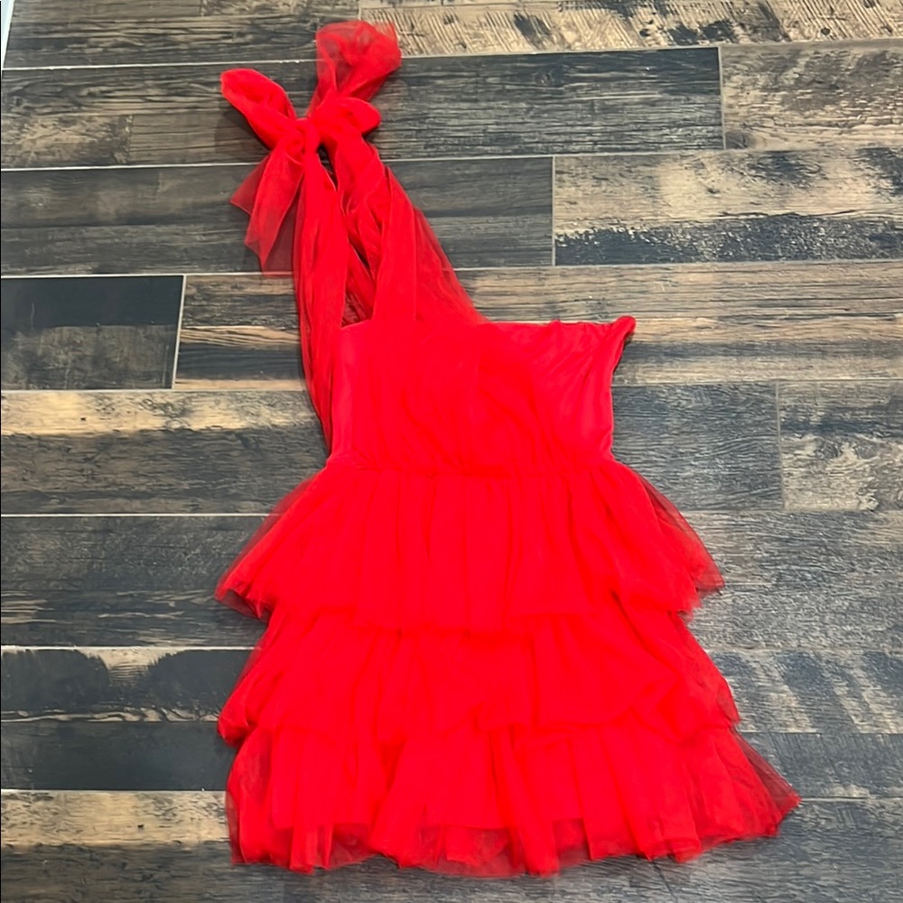 Chic One Shoulder Red Ruffle Dress
